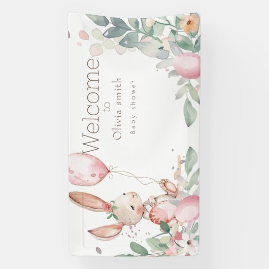 Leuk bloemig klein konijntje baby shower spandoek (Verticaal)
