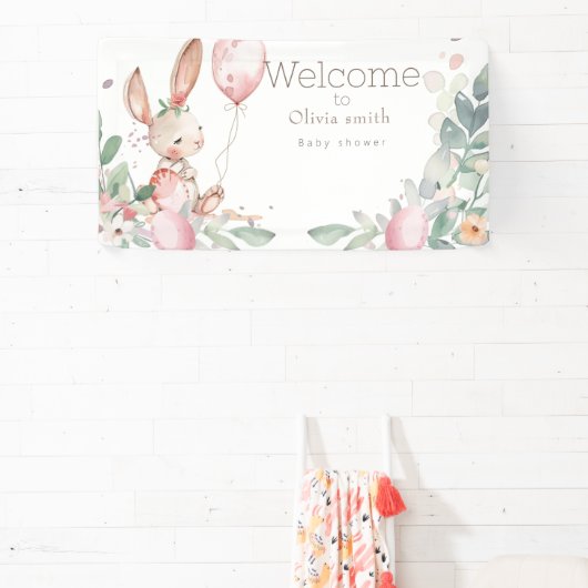Leuk bloemig klein konijntje baby shower spandoek (Insitu)