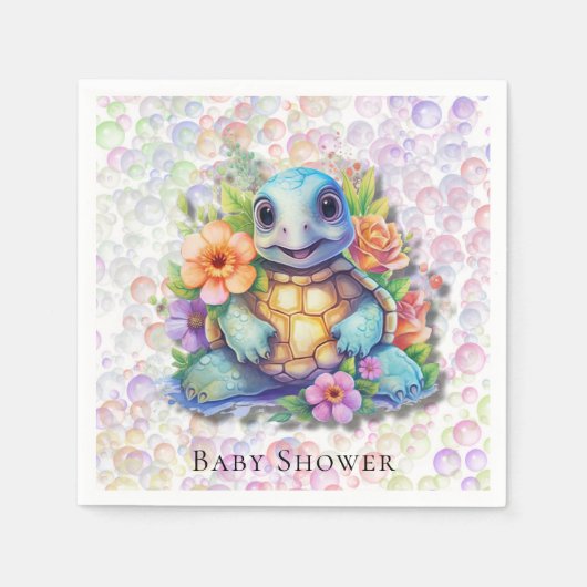 Leuk bloemig Zee schildpad en bubbels Baby shower Servet (Voorkant)