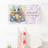 Leuk bloemig Zee schildpad en bubbels Baby shower Spandoek (Insitu)