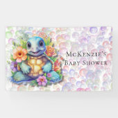 Leuk bloemig Zee schildpad en bubbels Baby shower Spandoek (Horizontaal)