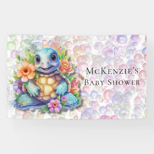 Leuk bloemig Zee schildpad en bubbels Baby shower Spandoek (Horizontaal)