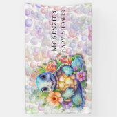 Leuk bloemig Zee schildpad en bubbels Baby shower Spandoek (Verticaal)