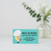 Leuk blond meisje chef steak diner biz kaarten visitekaartje (Staand voorkant)