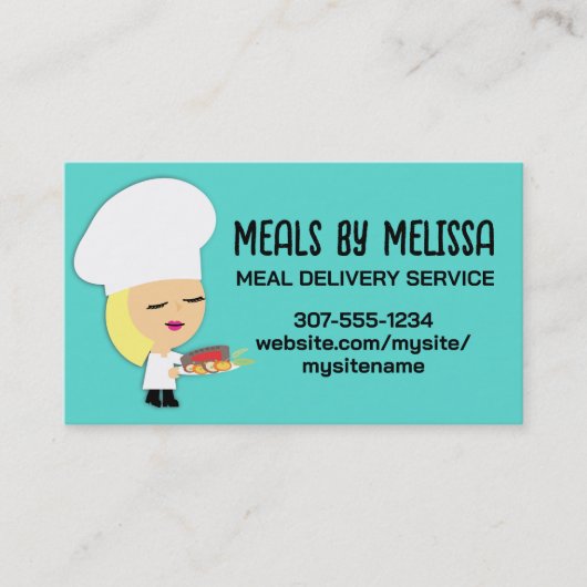 Leuk blond meisje chef steak diner biz kaarten visitekaartje (Voorkant)