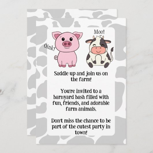 Leuk Boerderij Dier Thema Verjaardagsuitnodiging Kaart (Voorkant / Achterkant)
