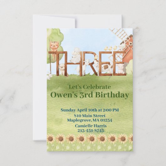 Leuk boerderij dierenboerenerf derde verjaardag kaart (Voorkant)