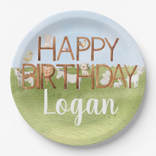 Leuk boerderij dierenverjaardag papieren bordje (Voorkant)