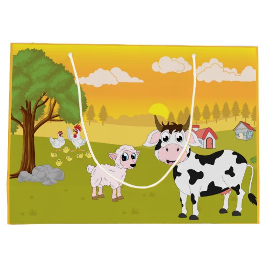 leuk Boerderij Happy Birthday-dieren Groot Cadeauzakje (Achterkant)