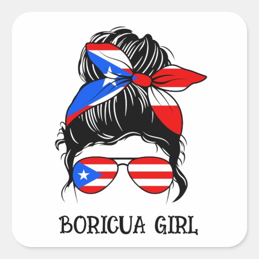Leuk Boricua Meisje Puerto Rico Vlag Vierkante Sticker (Voorkant)