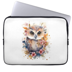 Leuk Bos Baby Uil met Bloemen voor Kinderkamer Laptop Sleeve