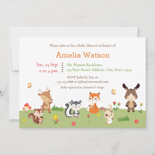 Leuk bos Kleurrijke bosdieren Baby shower Kaart (Voorkant)