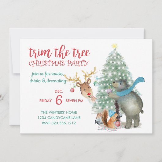 Leuk bos vrienden boom trimmen kerstfeest kaart (Voorkant)