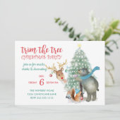 Leuk bos vrienden boom trimmen kerstfeest kaart (Staand voorkant)