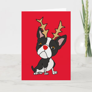 Leuk Boston Terrier met de Cartoon van de Feestdagen Kaart