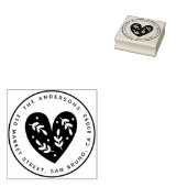 Leuk Botanisch Hart Ronde Naam & Retouradres Rubberstempel (Gestempeld)