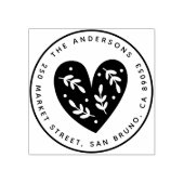 Leuk Botanisch Hart Ronde Naam & Retouradres Rubberstempel (Afrduk)
