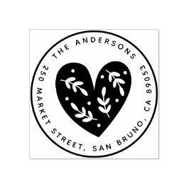Leuk Botanisch Hart Ronde Naam & Retouradres Rubberstempel