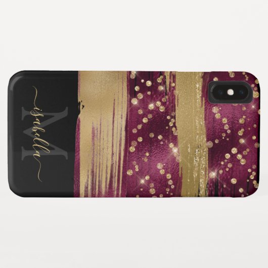 Leuk Bourgogne Goud Glitter Script Monogrammed Case-Mate iPhone Case (Achterkant (horizontaal))