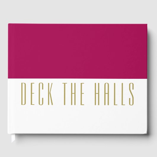 Leuk Bourgondisch wit kleurenblok "DECK THE HALLS" Gastenboek (Voorkant)