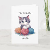 Leuk breien kitten met garens aangepaste naam bedankkaart (Voorkant)