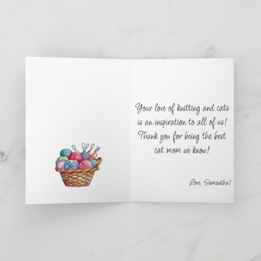 Leuk breien kitten met garens aangepaste naam bedankkaart (Binnen)