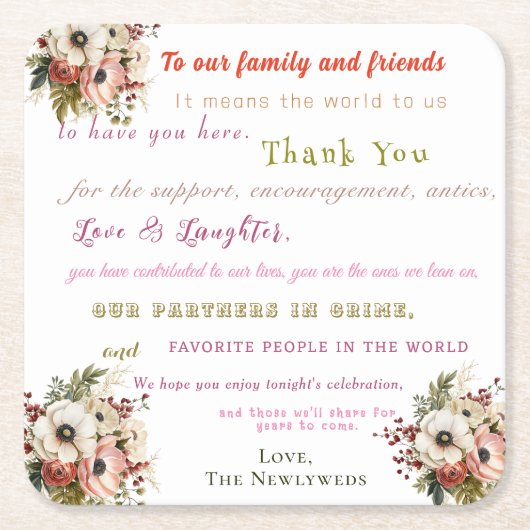 Leuk bruiloft welkom kartonnen onderzetters (Voorkant)