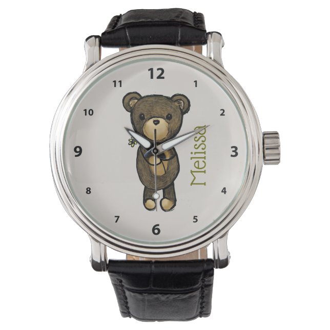 Leuk bruin Beer met een Yellow Flower Custom Horloge (Voorkant)