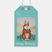 Leuk bruin konijntje met  bloemetjes cadeaulabel (Voorkant)