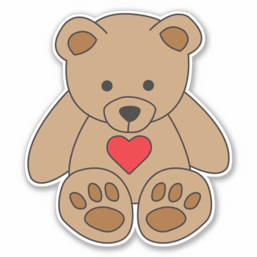 Leuk Bruin Teddy Bear Rood Hart Liefde Valentijnsd Sticker (Voorkant)