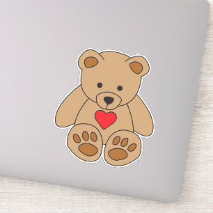 Leuk Bruin Teddy Bear Rood Hart Liefde Valentijnsd Sticker