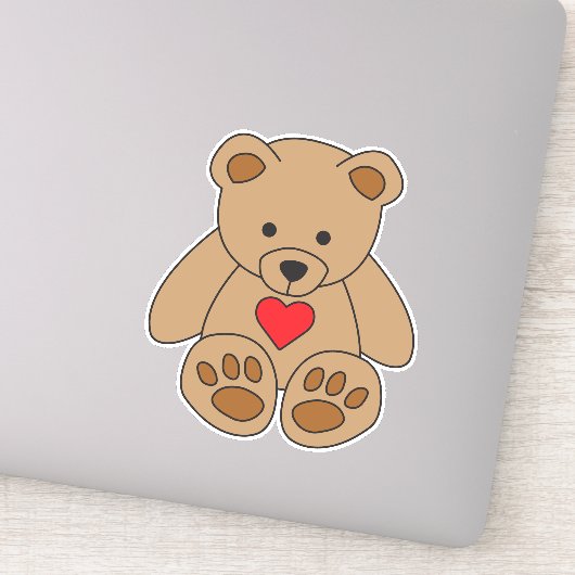 Leuk Bruin Teddy Bear Rood Hart Liefde Valentijnsd Sticker (Detail)