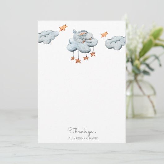 Leuk Bunny Blue Baby shower Dank je kaart (Staand voorkant)