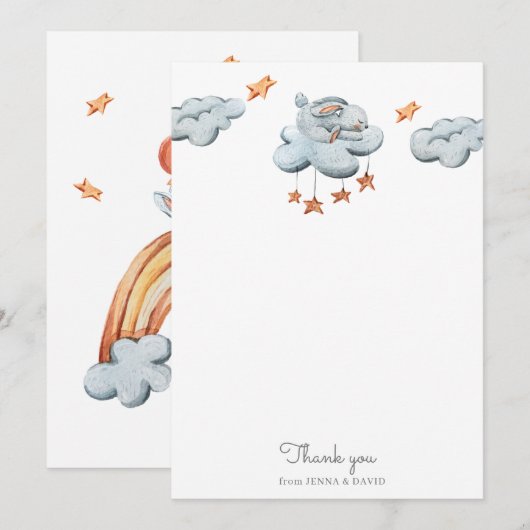 Leuk Bunny Blue Baby shower Dank je kaart (Voorkant / Achterkant)