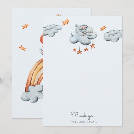 Leuk Bunny Blue Baby shower Dank je kaart (Voorkant / Achterkant)