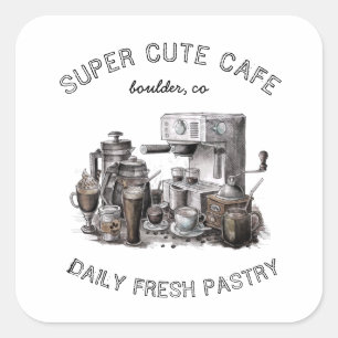 Leuk café illustratie monogram vierkante sticker