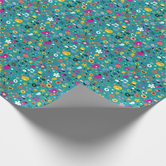 leuk cartoon patroon blauwgroen cadeaupapier (Hoek)