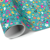 leuk cartoon patroon blauwgroen cadeaupapier (Rol Hoek)