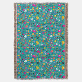 leuk cartoon patroon blauwgroen deken (Voorkant Verticaal)