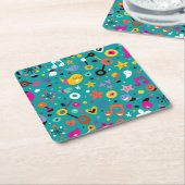leuk cartoon patroon blauwgroen kartonnen onderzetters (Schuin)