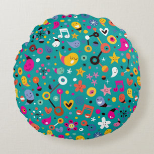 leuk cartoon patroon blauwgroen rond kussen