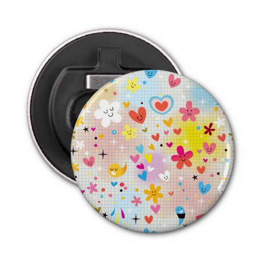 leuk cartoon-patroon button flesopener (Voorkant)