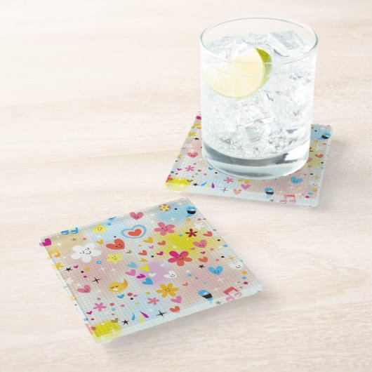 leuk cartoon-patroon glazen onderzetter (Schuin)