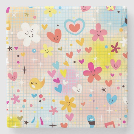 leuk cartoon-patroon stenen onderzetter (Voorkant)