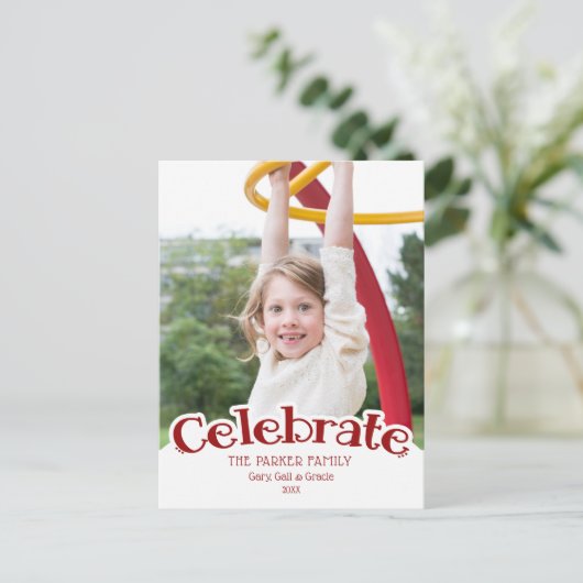 Leuk Celibrate aangepaste tekst fotosjabloon Briefkaart (Staand voorkant)
