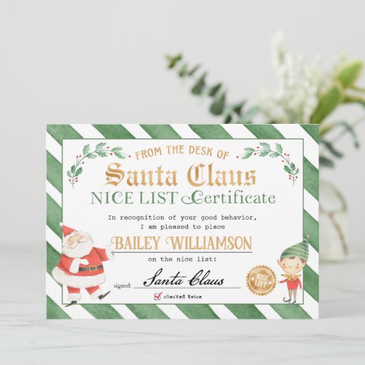 Leuk certificaat van Kerstman Goedkeuringsstempel Kaart (Staand voorkant)