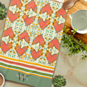 Leuk Chic Floral Stijlvol Hart Custom Initiaal Naa Theedoek