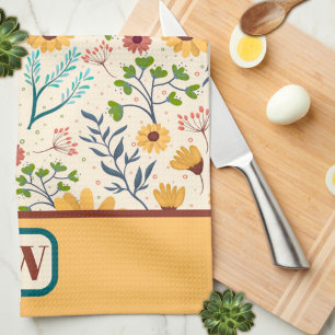 Leuk Chic Modern Daisy Floral Monogram Initiaal Theedoek