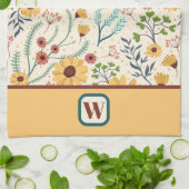 Leuk Chic Modern Daisy Floral Monogram Initiaal Theedoek (Gevouwen)