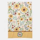 Leuk Chic Modern Daisy Floral Monogram Initiaal Theedoek (Verticaal)